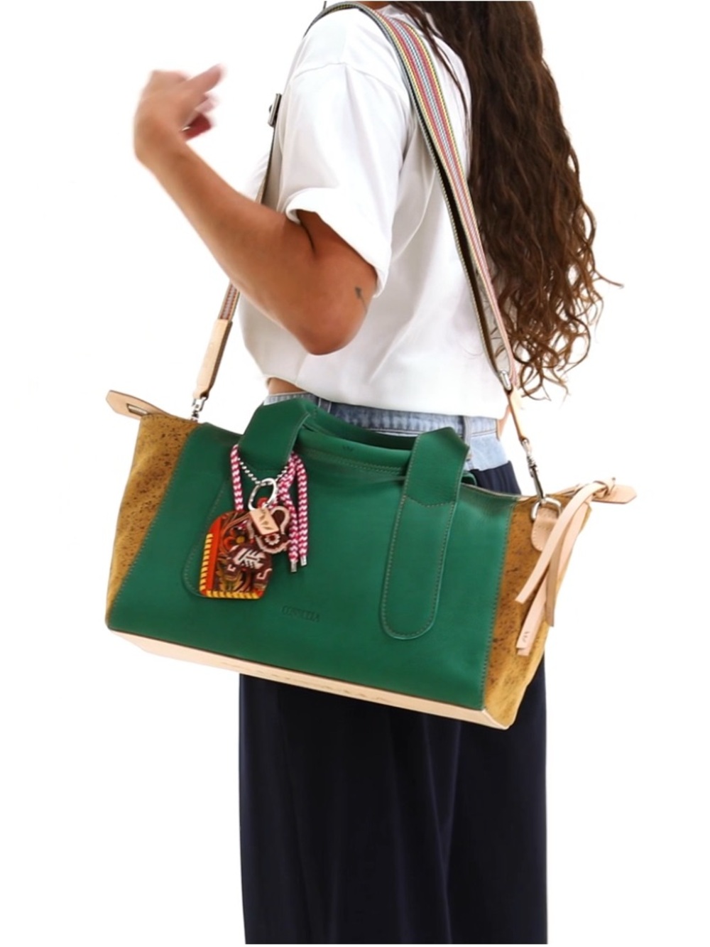 Consuela Green Teal City Satchel with Striped Strap - Picture 10 of 13